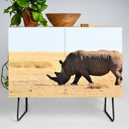South Africa Photography - Rhino At The Dry Empty Savannah Credenza