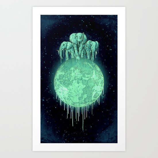 elephants on moon (variant) mint Art Print