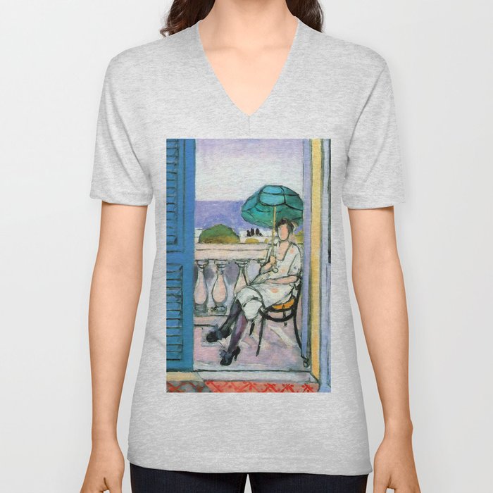 Henri Matisse Woman with a Green Parasol on a Balcony V Neck T Shirt