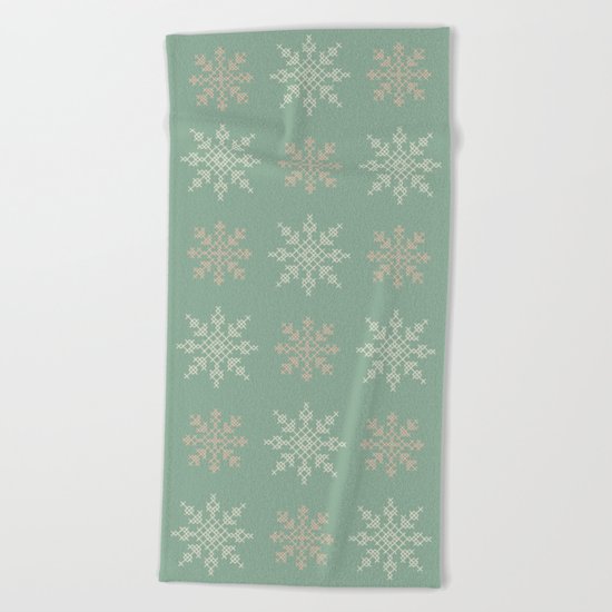 Snowflakes Cross Stitch Pattern (Mint) Beach Towel