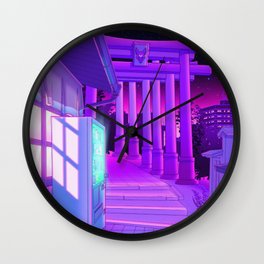 Kitsune Jinja Wall Clock | Vaporwave, Lofi, Digital, Fox, Purple, City, Tokyo, Night, Drawing, Kitsune 