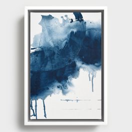 Where does the dance begin? A minimal abstract acrylic painting in blue and white by Alyssa Hamilton Framed Canvas