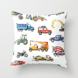 Watercolor car set on white background Throw Pillow