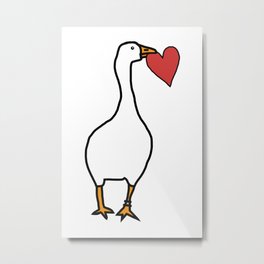 White Goose Steals Heart Metal Print | Meme, Love, Goose, Joke, Kids, Drawing, Ellenhenryart, Valentines Day, Funny, Heart 