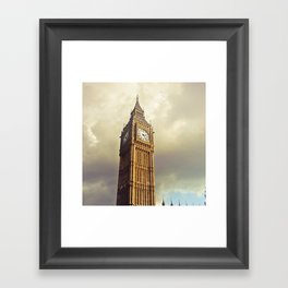Great Britain Photography - Big Ben Under Gray Rain Clouds Framed Art Print