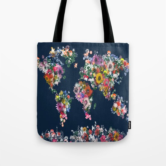 world map floral Tote Bag