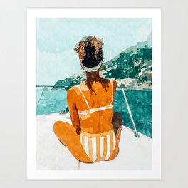 Solo Traveler, Watercolor Black Woman Painting, Travel Tropical Summer Illustration Art Print