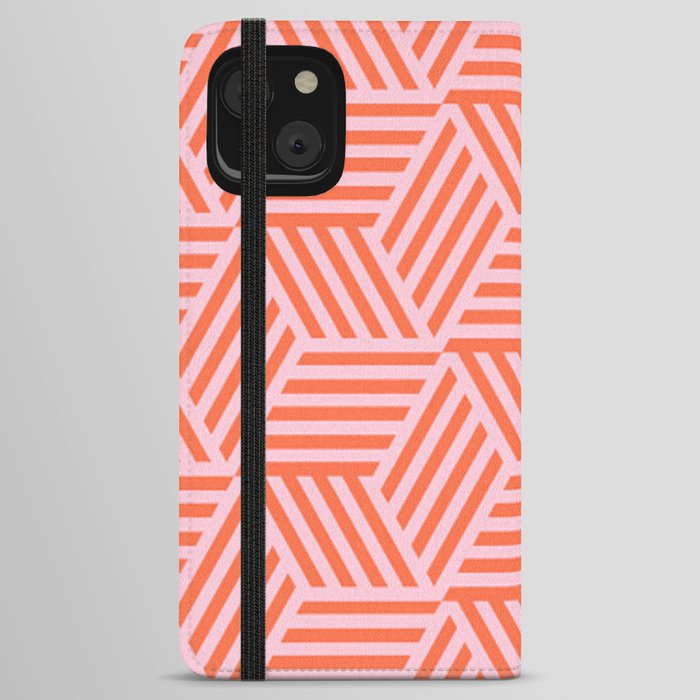 Geometric Coral and Pink Pattern iPhone Wallet Case