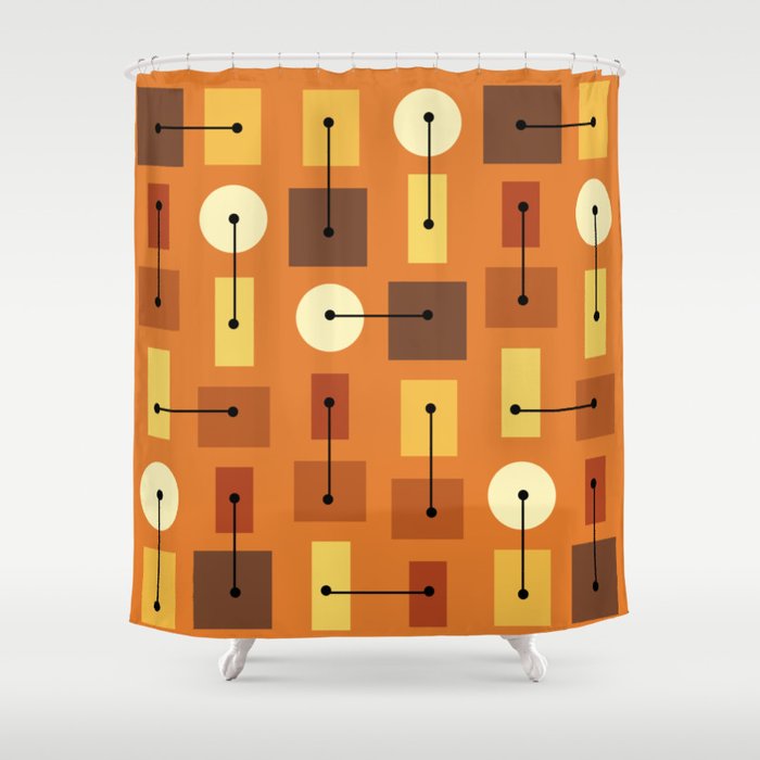 Atomic Age Simple Shapes Orange Brown Yellow Shower Curtain