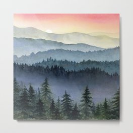 Watercolor foggy mountains #18 Metal Print