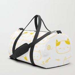 Yellow Doodle Kitten Faces Pattern Duffle Bag
