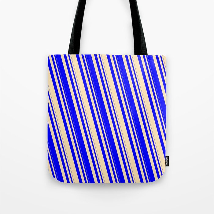Blue & Beige Colored Striped Pattern Tote Bag