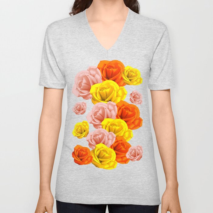 Roses Pastels Floral Collage V Neck T Shirt