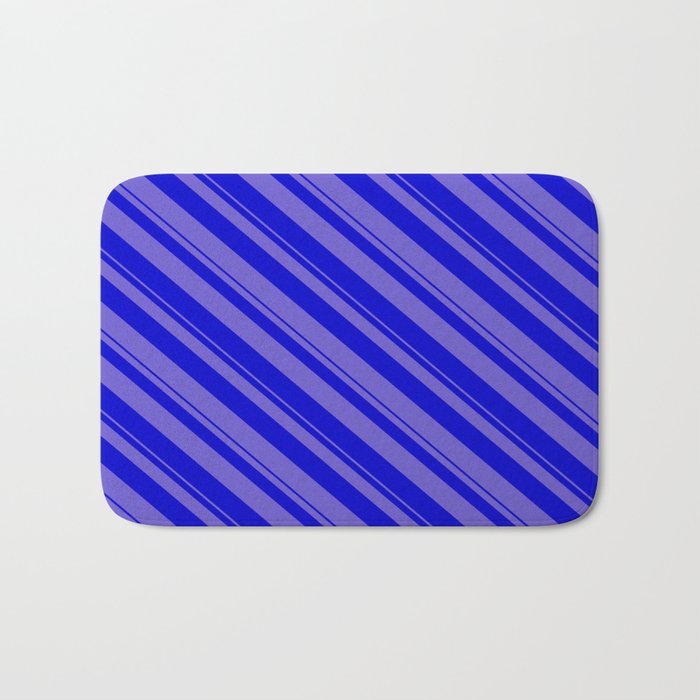 Slate Blue and Blue Colored Stripes/Lines Pattern Bath Mat