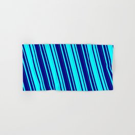 [ Thumbnail: Cyan & Blue Colored Lined Pattern Hand & Bath Towel ]