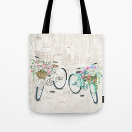 Vintage Bicycles With a City Background Tote Bag