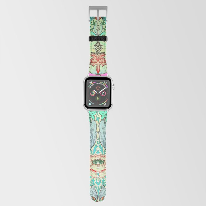  Modern William Morris Blue Pink Flower Blossom Pattern Apple Watch Band