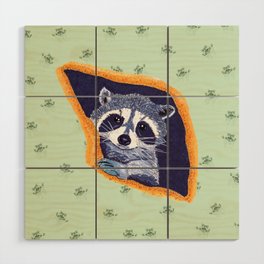 Peeking Raccoon # 2 Pastel Green Pallet Wood Wall Art