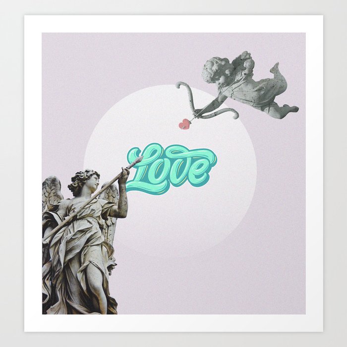 Cupid Shooting a Love Arrow and second statue fight him Art Print