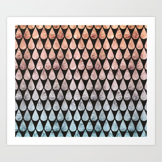 Iridescent raindrops rainbow black gradient Art Print