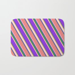 [ Thumbnail: Purple, Sea Green, Light Coral, and Bisque Colored Lined/Striped Pattern Bath Mat ]
