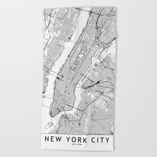 New York City White Map Beach Towel