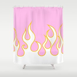 Fire - Colorful Retro Vintage Flame Art Design Pattern in Pink and Yellow Shower Curtain