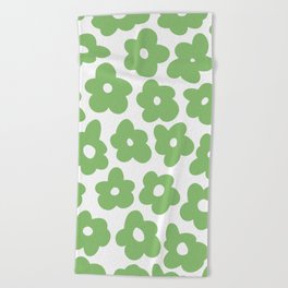 Psychedelic Sage Green 60's Flowers 2 Beach Towel