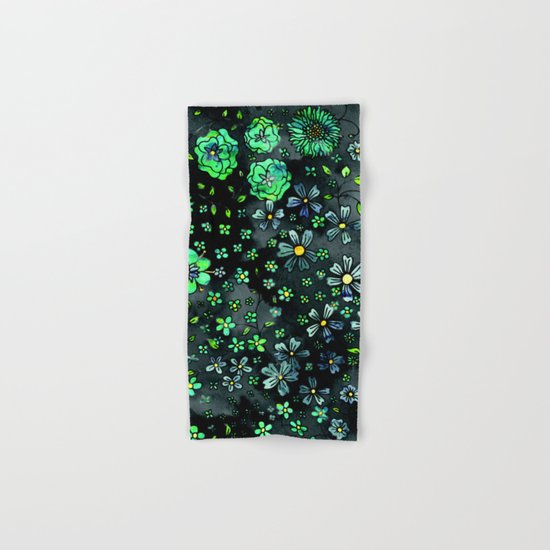 Green Small Flowers Hand & Bath Towel