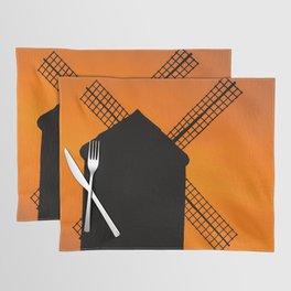 Spain Photography - Silhouette Of A Windmill Under The Orange Sky  Placemat