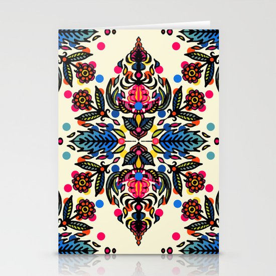 Bright Folk Art Pattern - hot pink, orange, blue & green Stationery Cards