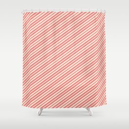 [ Thumbnail: Light Coral and Beige Colored Lines Pattern Shower Curtain ]