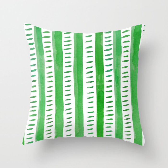 Watercolor lines - green Throw Pillow