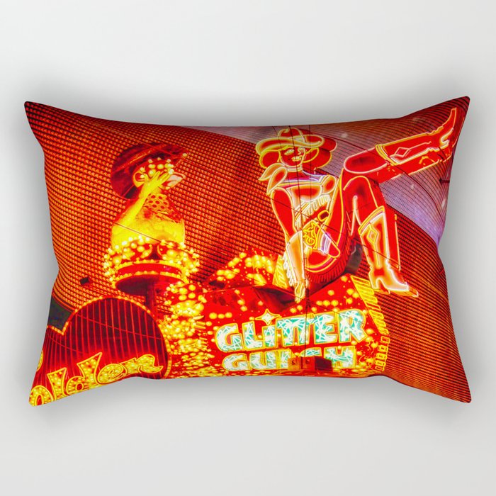 Glitter Gulch Cowgirl Neon Sign, Las Vegas Rectangular Pillow