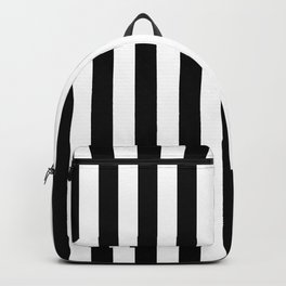 Midnight Black and White Vertical Beach Hut Stripes Backpack | Softmidnightblack, Beach, Digital, Graphicdesign, Black and White, White, Blackstriped, Pattern, Blackstripe, Midnightblack 