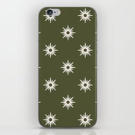 Olive green atomic mid century white stars pattern iPhone Skin