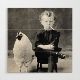 Smoking Boy with Chicken black and white photograph - photography - photographs Wood Wall Art