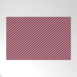 [ Thumbnail: Coral & Dark Slate Blue Colored Striped/Lined Pattern Welcome Mat ]