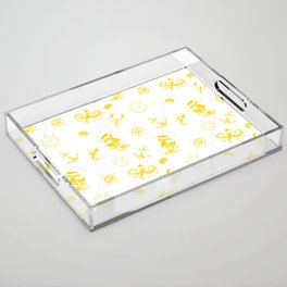 Yellow Silhouettes Of Vintage Nautical Pattern Acrylic Tray