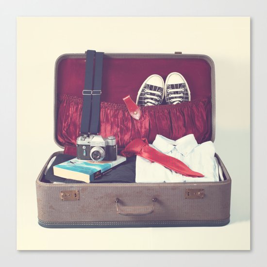 Vintage Journey Suitcase (His) (Retro and Vintage Still Life Photography) Canvas Print