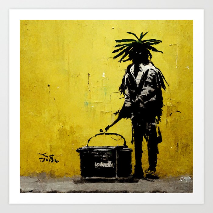 Banksy Style Jamaican Rasta Art Print