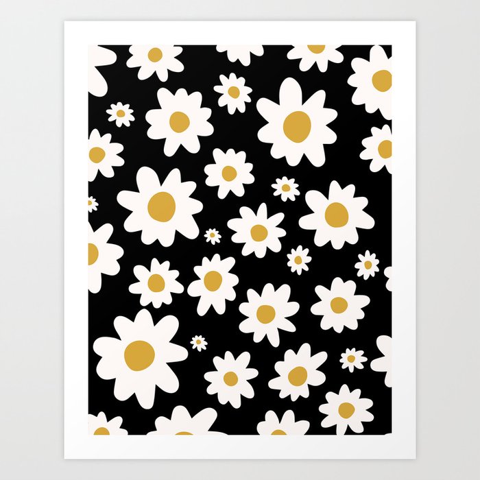 Simply Black And White  Daisy Flowers Meadow  Art Print