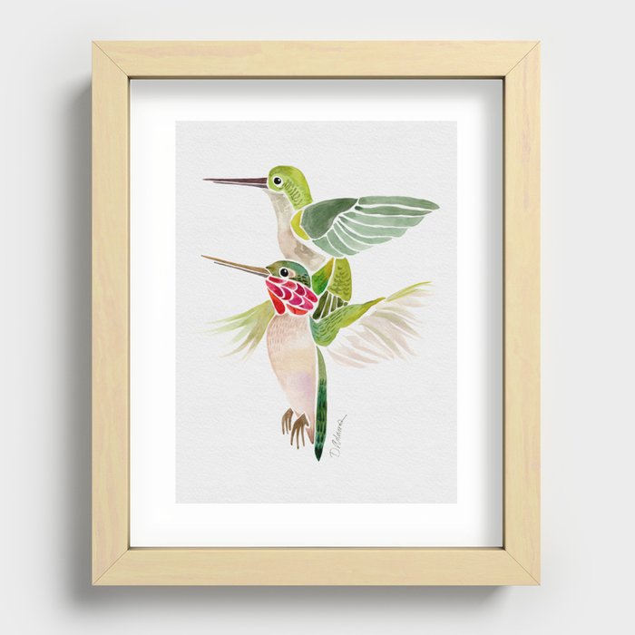 Hummigbird Pair - Watercolor Hummingbirds Bird Print Recessed Framed Print