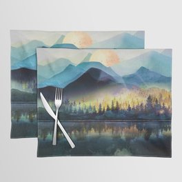 Mountain Lake Under Sunrise Placemat | Pine, Range, Nature, Painting, Lake, Mountain, Beautiful, Summer, Sunrise, Peak 