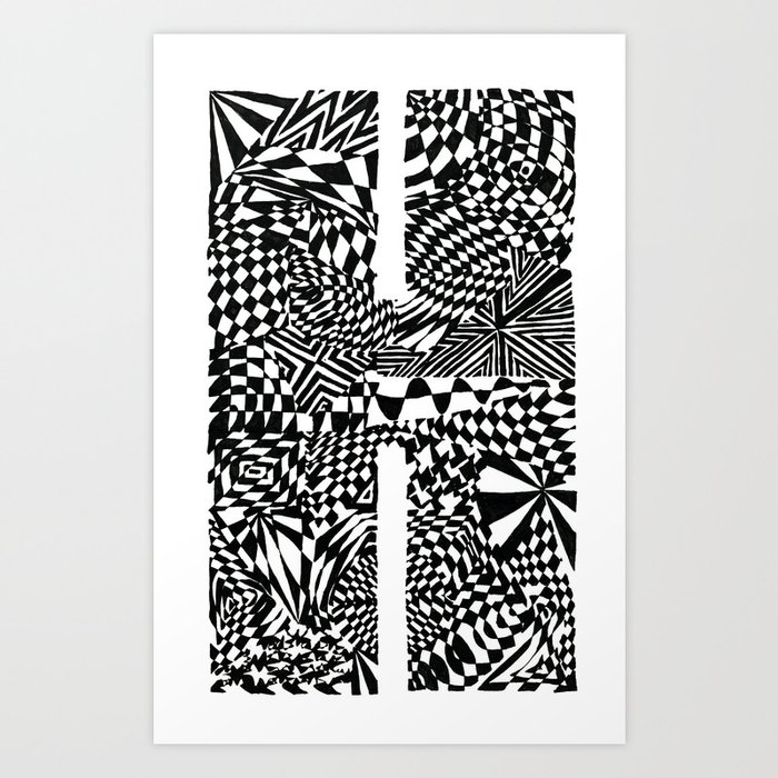 Alphabet Letter H Impact Bold Abstract Pattern (ink drawing) Art Print