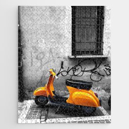 Orange Vespa in Bologna Black and White Photography Jigsaw Puzzle