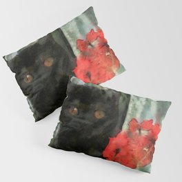 Black cat and red flower Pillow Sham