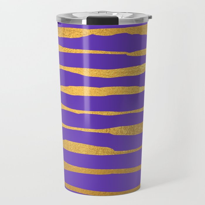 Deep Purple Gold colored abstract lines pattern Travel Mug