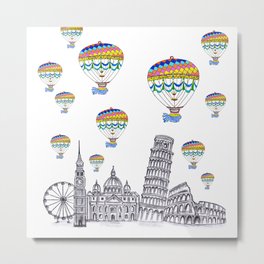 Travel with Air Balloons Metal Print | Illustration, Painting, Europesketch, Architecture 