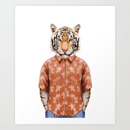 Portrait of Tiger in summer shirt. Art Print